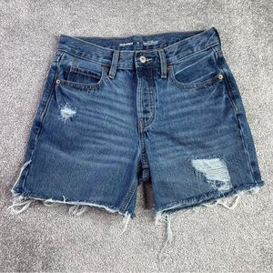 Old Navy Cut Off Shorts Women’s 0 Blue High Rise Slouchy Frayed Button Fly